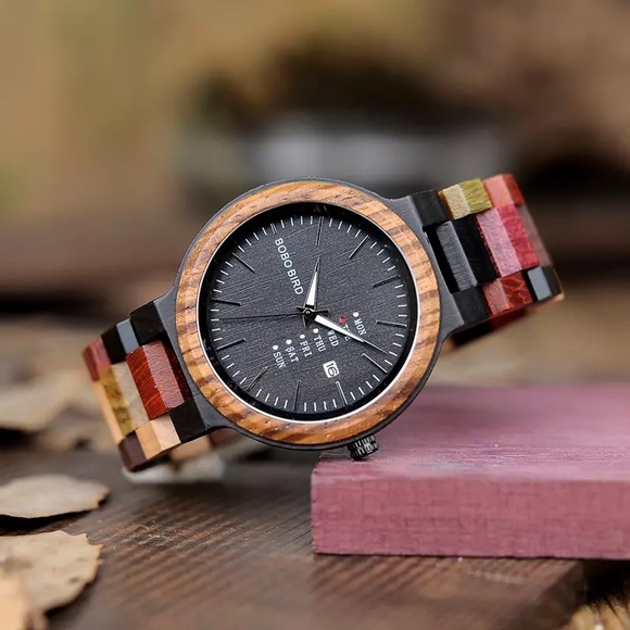 Luxury Multi Tone Colorful Wood Quartz Watch - Picture 2 of 16